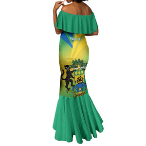 Presonalised Gabon Mermaid Dress Coat Of Arms With Flag Gradient Style