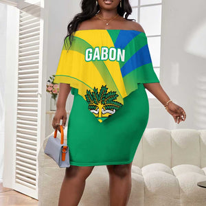 Presonalised Gabon Off Shoulder Short Dress Coat Of Arms With Flag Gradient Style LT14