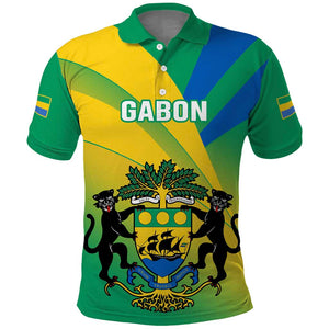 Presonalised Gabon Polo Shirt Coat Of Arms With Flag Gradient Style