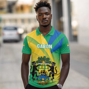 Presonalised Gabon Polo Shirt Coat Of Arms With Flag Gradient Style