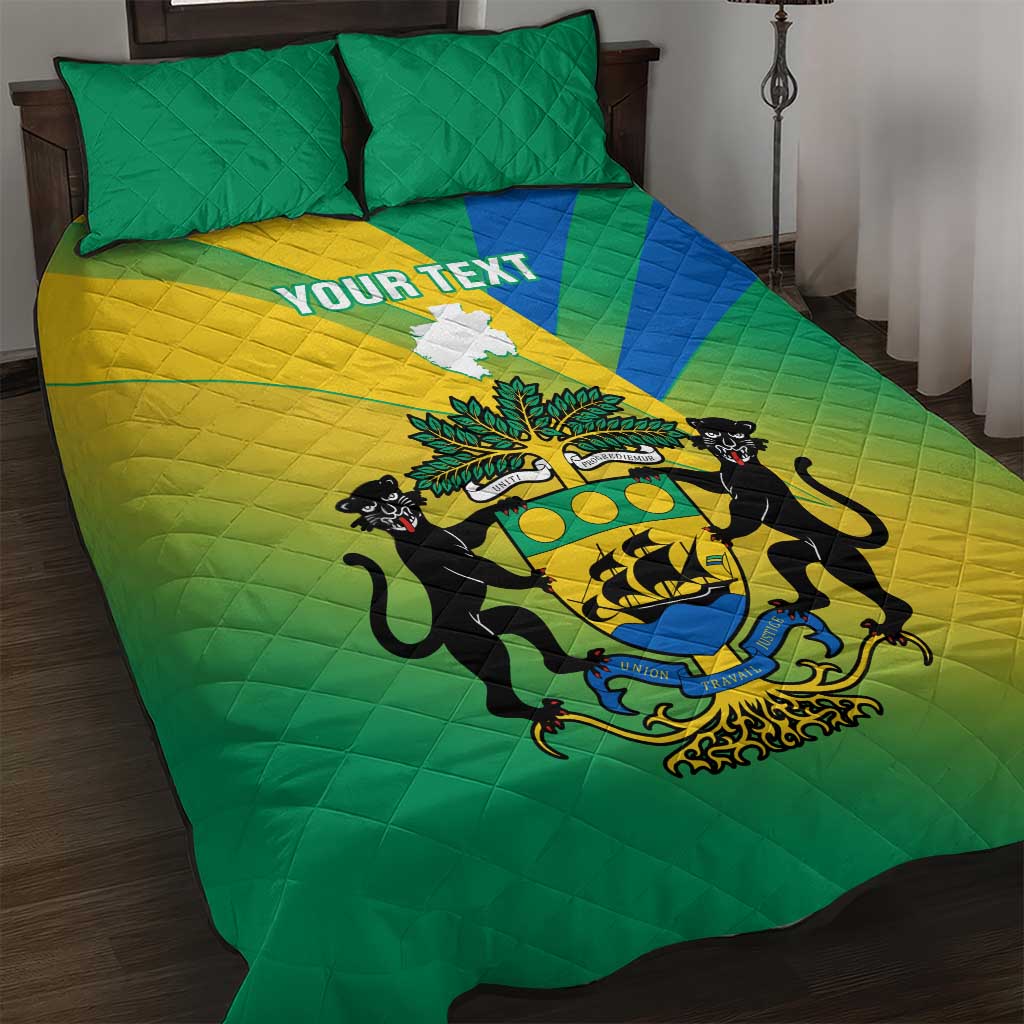 Presonalised Gabon Quilt Bed Set Coat Of Arms With Flag Gradient Style