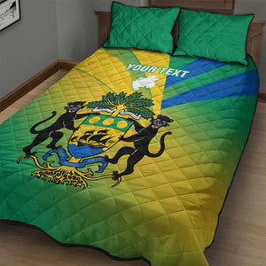 Presonalised Gabon Quilt Bed Set Coat Of Arms With Flag Gradient Style