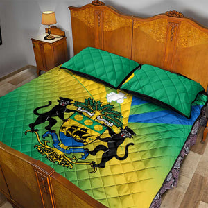 Presonalised Gabon Quilt Bed Set Coat Of Arms With Flag Gradient Style