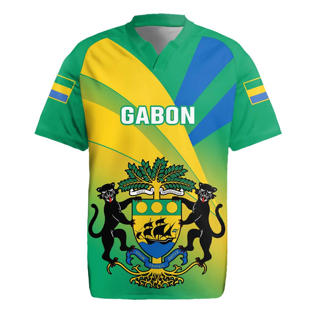 Presonalised Gabon Rugby Jersey Coat Of Arms With Flag Gradient Style