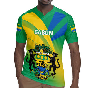 Presonalised Gabon Rugby Jersey Coat Of Arms With Flag Gradient Style