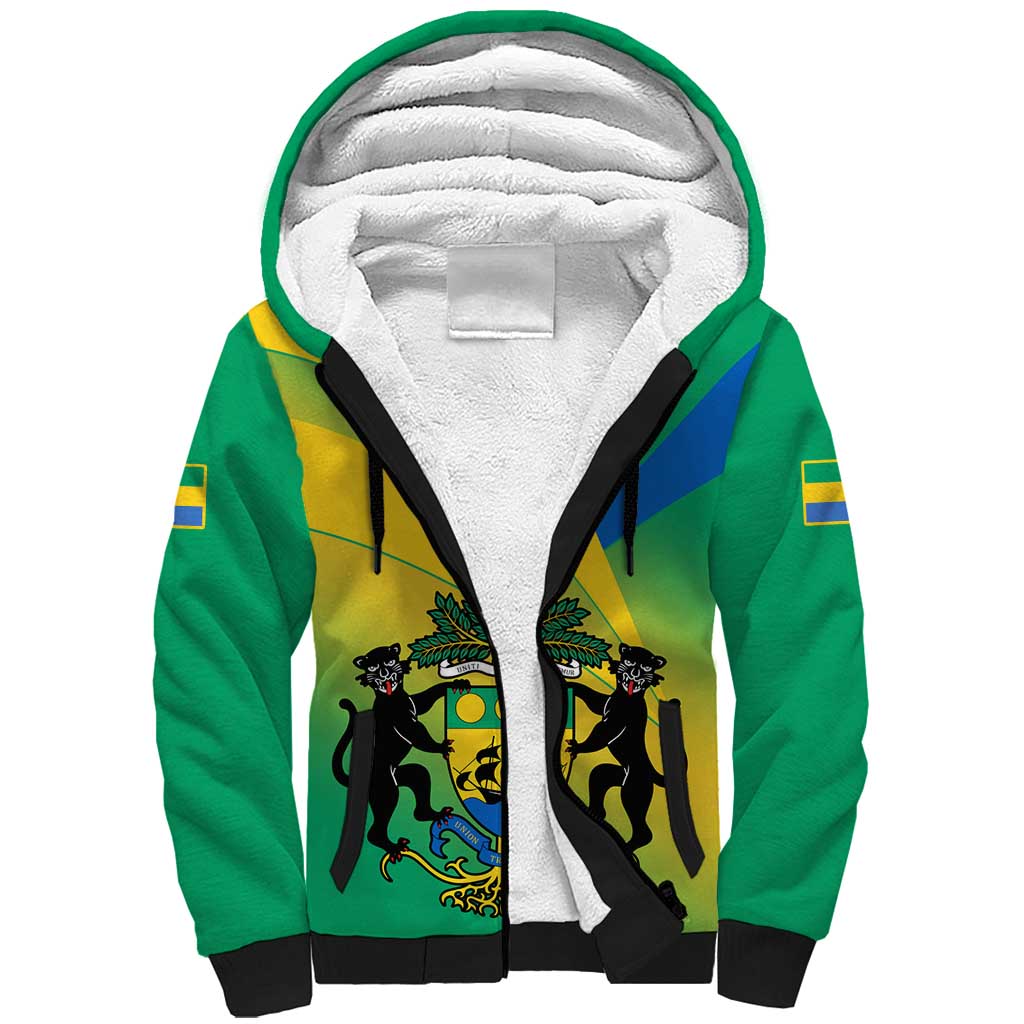 Presonalised Gabon Sherpa Hoodie Coat Of Arms With Flag Gradient Style