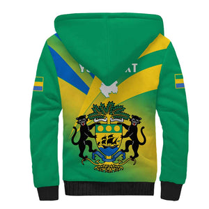 Presonalised Gabon Sherpa Hoodie Coat Of Arms With Flag Gradient Style