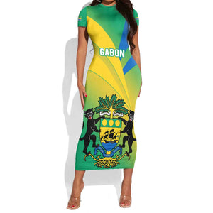 Presonalised Gabon Short Sleeve Bodycon Dress Coat Of Arms With Flag Gradient Style