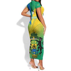 Presonalised Gabon Short Sleeve Bodycon Dress Coat Of Arms With Flag Gradient Style