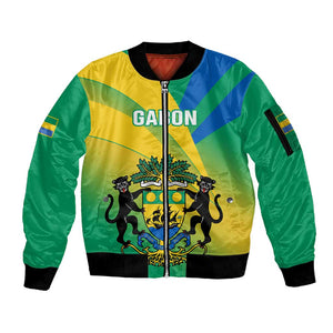 Presonalised Gabon Sleeve Zip Bomber Jacket Coat Of Arms With Flag Gradient Style