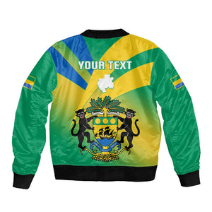 Presonalised Gabon Sleeve Zip Bomber Jacket Coat Of Arms With Flag Gradient Style