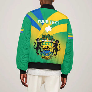 Presonalised Gabon Sleeve Zip Bomber Jacket Coat Of Arms With Flag Gradient Style