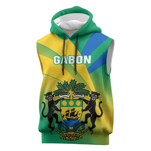 Presonalised Gabon Sleeveless Hoodie Coat Of Arms With Flag Gradient Style - African Pride