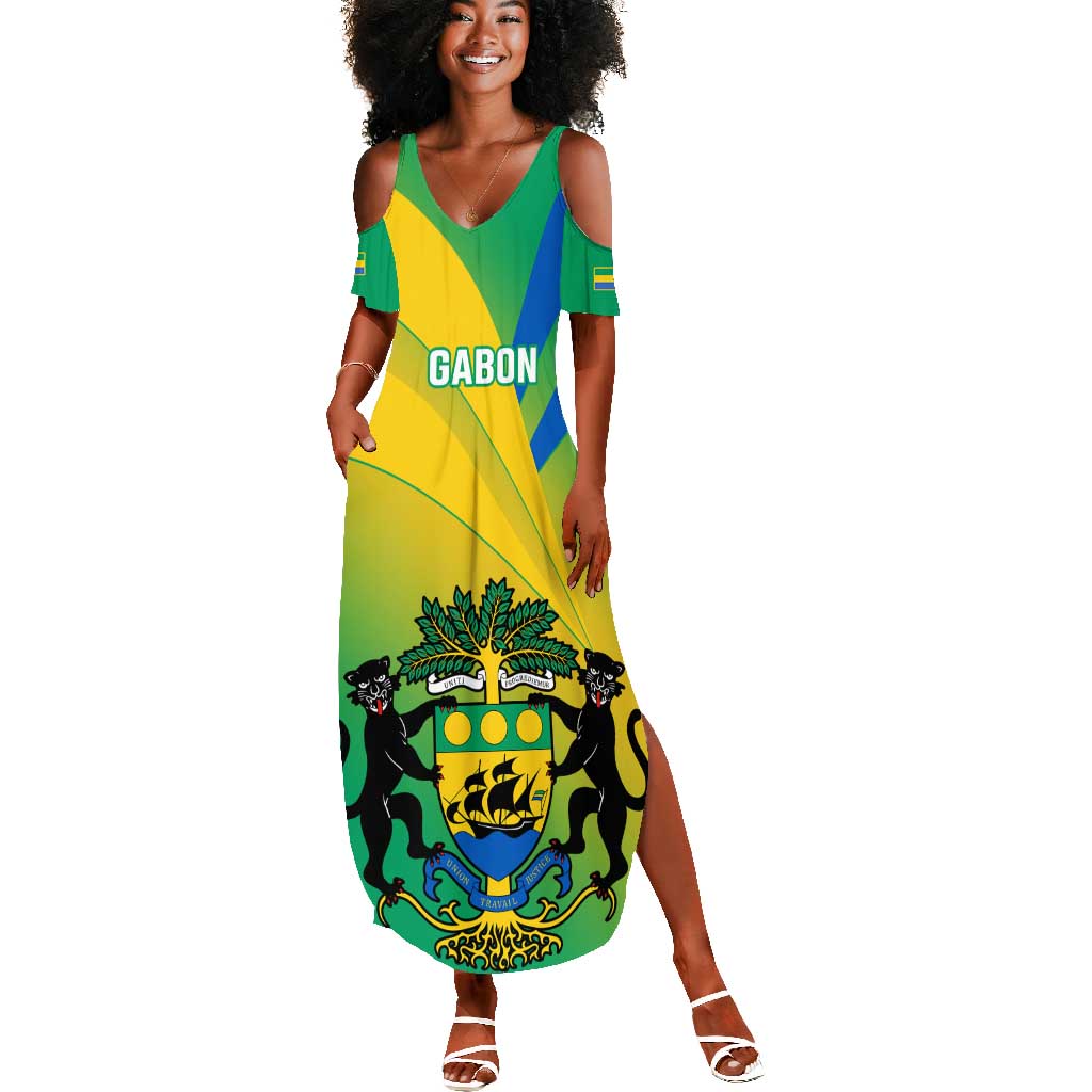 Presonalised Gabon Summer Maxi Dress Coat Of Arms With Flag Gradient Style