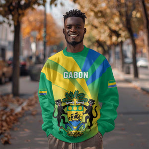 Presonalised Gabon Sweatshirt Coat Of Arms With Flag Gradient Style