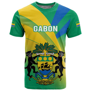 Presonalised Gabon T shirt Coat Of Arms With Flag Gradient Style