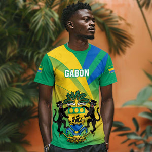 Presonalised Gabon T shirt Coat Of Arms With Flag Gradient Style