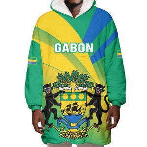 Presonalised Gabon Wearable Blanket Hoodie Coat Of Arms With Flag Gradient Style