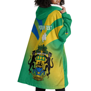 Presonalised Gabon Wearable Blanket Hoodie Coat Of Arms With Flag Gradient Style