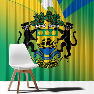 Presonalised Gabon Window Curtain Coat Of Arms With Flag Gradient Style