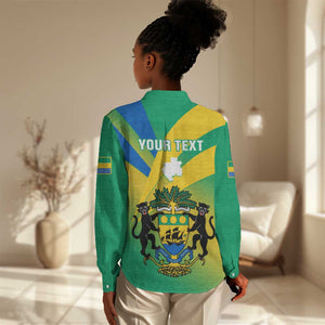 Presonalised Gabon Women Casual Shirt Coat Of Arms With Flag Gradient Style