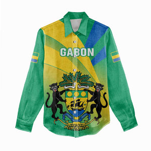 Presonalised Gabon Women Casual Shirt Coat Of Arms With Flag Gradient Style