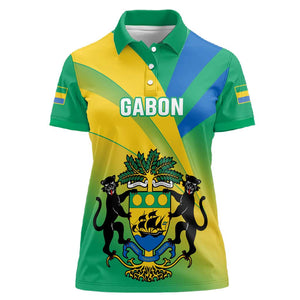 Presonalised Gabon Women Polo Shirt Coat Of Arms With Flag Gradient Style