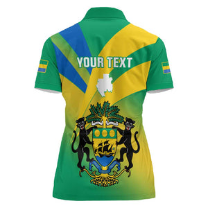 Presonalised Gabon Women Polo Shirt Coat Of Arms With Flag Gradient Style