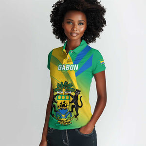 Presonalised Gabon Women Polo Shirt Coat Of Arms With Flag Gradient Style