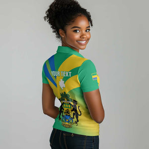 Presonalised Gabon Women Polo Shirt Coat Of Arms With Flag Gradient Style