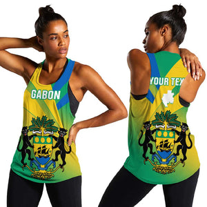 Presonalised Gabon Women Racerback Tank Coat Of Arms With Flag Gradient Style