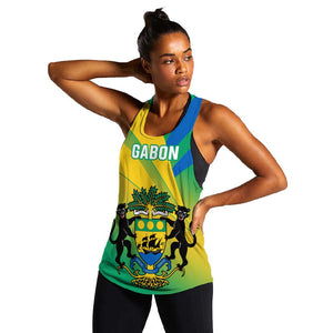 Presonalised Gabon Women Racerback Tank Coat Of Arms With Flag Gradient Style