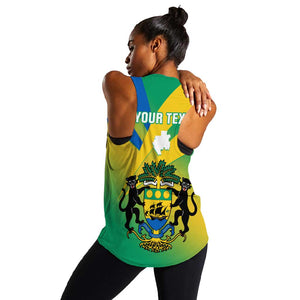 Presonalised Gabon Women Racerback Tank Coat Of Arms With Flag Gradient Style