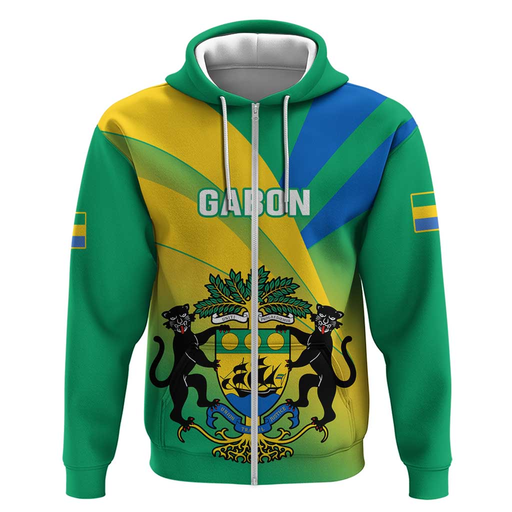 Presonalised Gabon Zip Hoodie Coat Of Arms With Flag Gradient Style