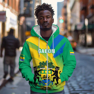 Presonalised Gabon Zip Hoodie Coat Of Arms With Flag Gradient Style