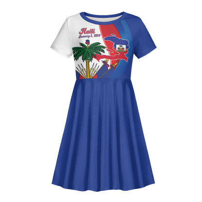 Haiti Independence Day Kid Short Sleeve Dress 1804 Viv Haiti Viv Libete