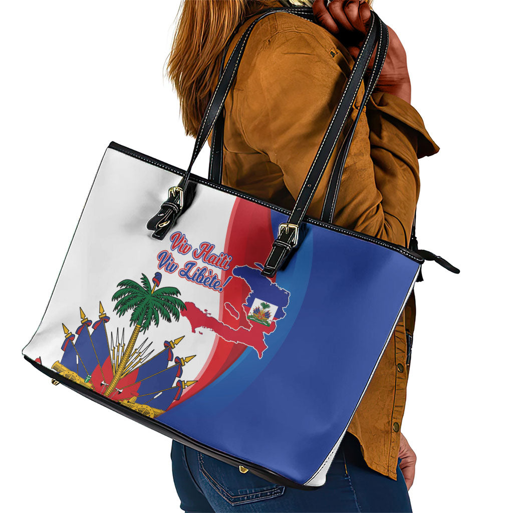Haiti Independence Day Leather Tote Bag 1804 Viv Haiti Viv Libete