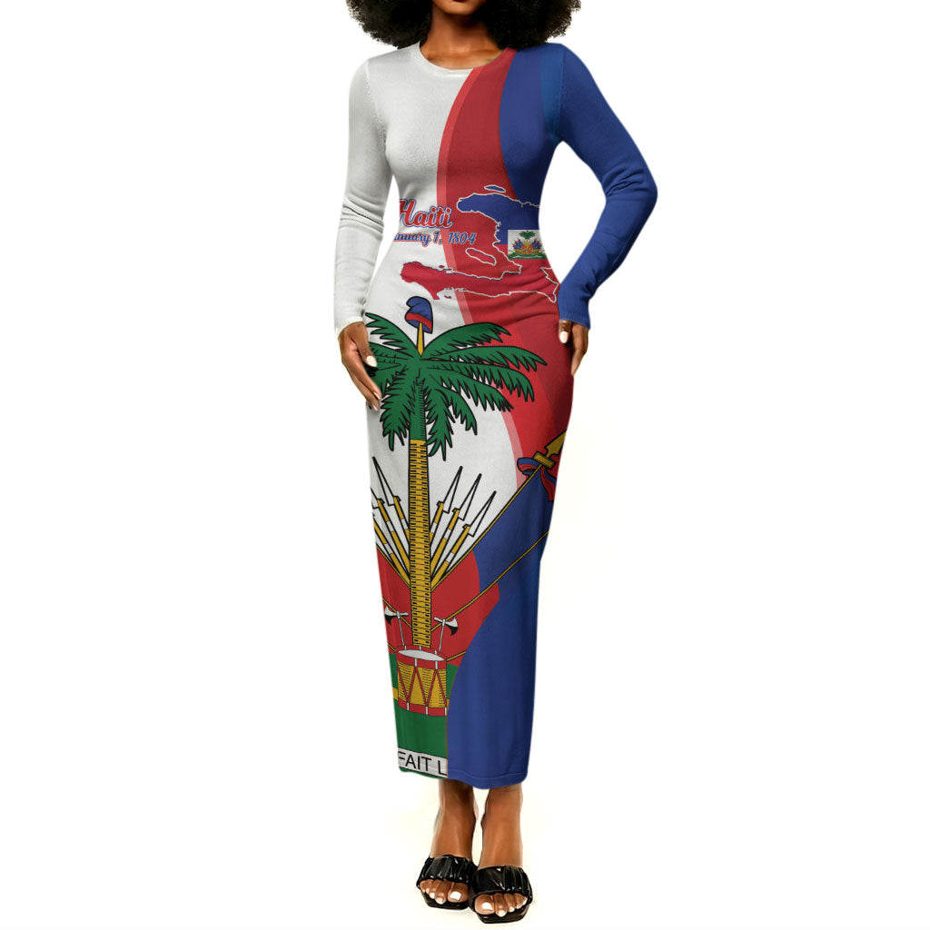 Haiti Independence Day Long Sleeve Bodycon Dress 1804 Viv Haiti Viv Libete