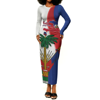 Haiti Independence Day Long Sleeve Bodycon Dress 1804 Viv Haiti Viv Libete