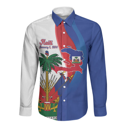 Haiti Independence Day Long Sleeve Button Shirt 1804 Viv Haiti Viv Libete
