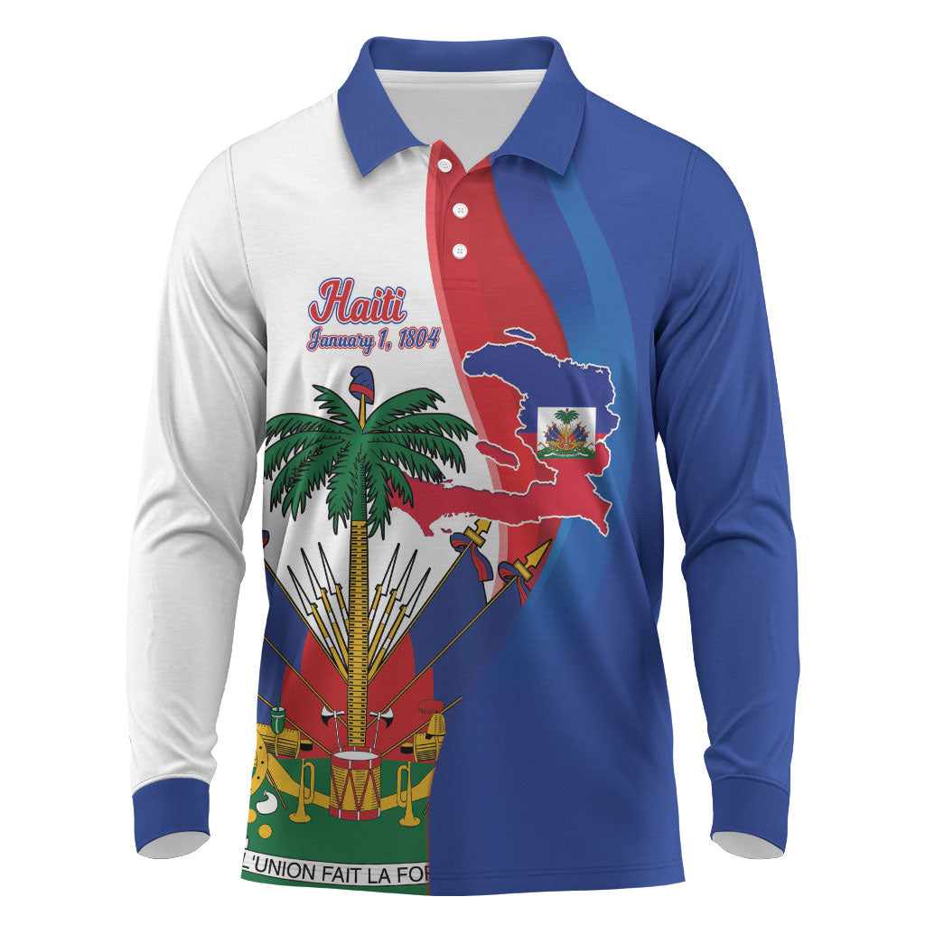 Haiti Independence Day Long Sleeve Polo Shirt 1804 Viv Haiti Viv Libete