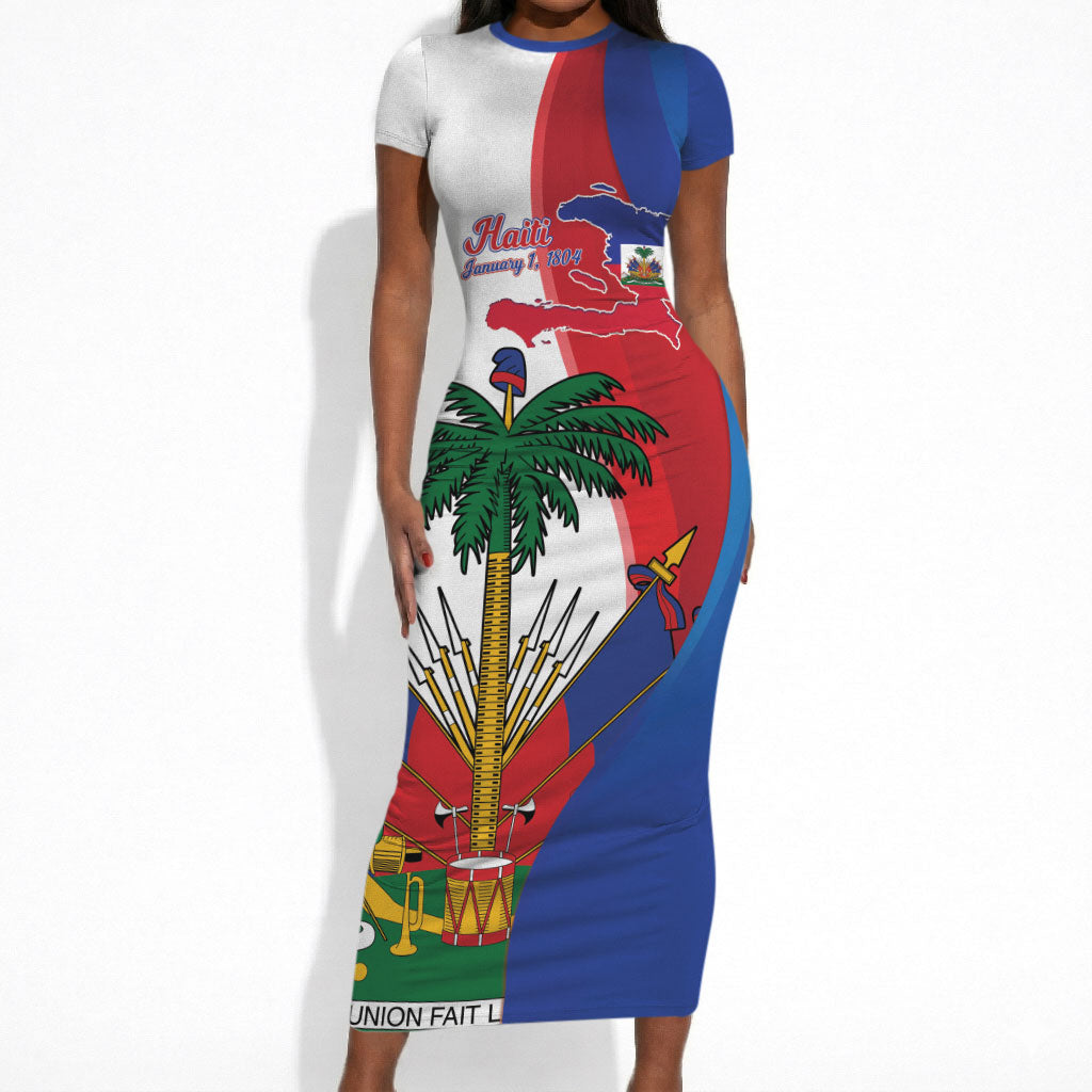 Haiti Independence Day Short Sleeve Bodycon Dress 1804 Viv Haiti Viv Libete