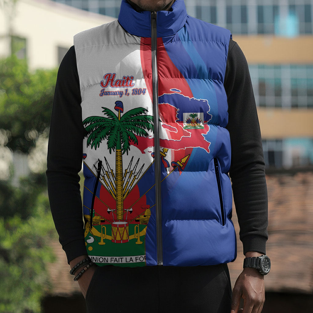 Haiti Independence Day Sleeveless Puffer Jacket 1804 Viv Haiti Viv Libete