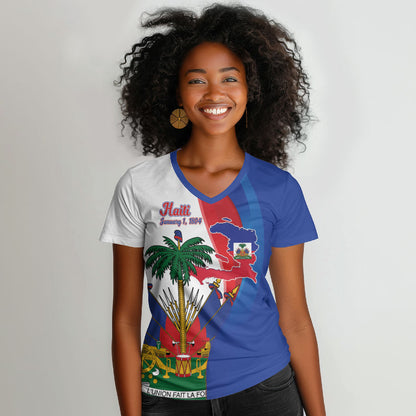 Haiti Independence Day Women V-Neck T-Shirt 1804 Viv Haiti Viv Libete