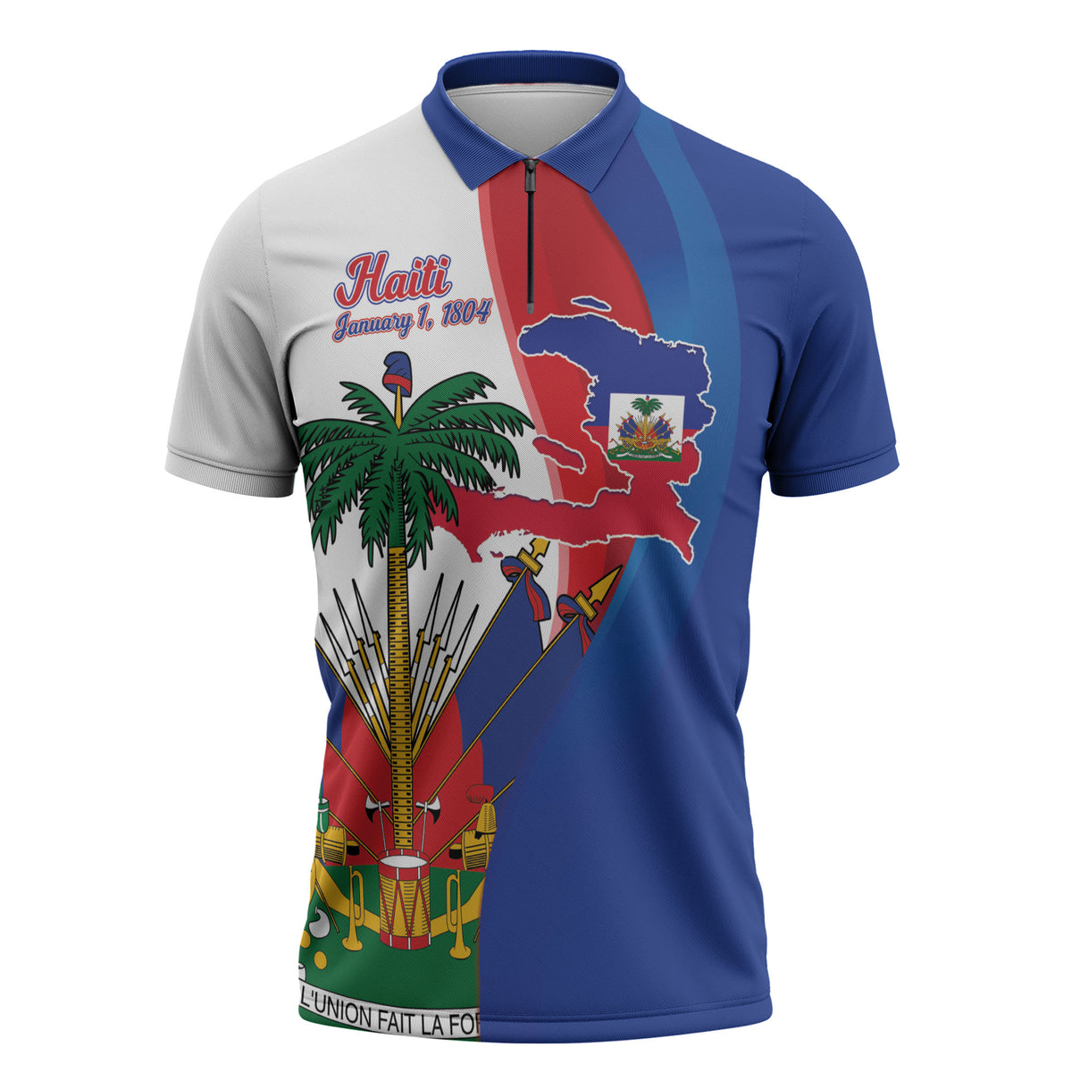Haiti Independence Day Zipper Polo Shirt 1804 Viv Haiti Viv Libete