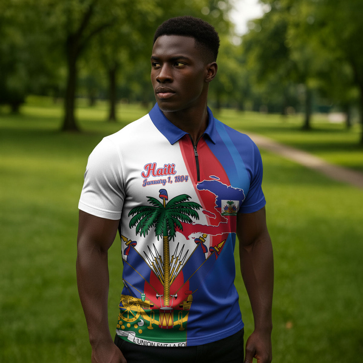 Haiti Independence Day Zipper Polo Shirt 1804 Viv Haiti Viv Libete