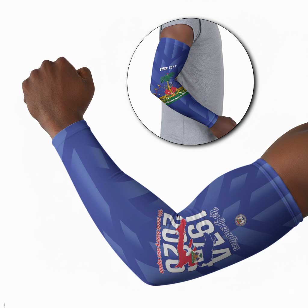 Personalized Haiti Football Arm Sleeves Les Grenadiers Made History Once Again Blue Color