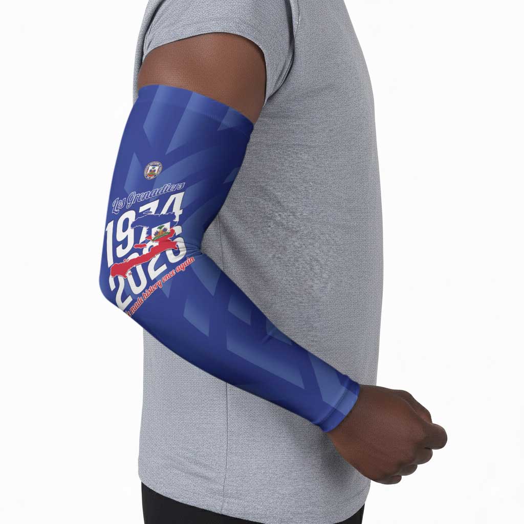 Personalized Haiti Football Arm Sleeves Les Grenadiers Made History Once Again Blue Color