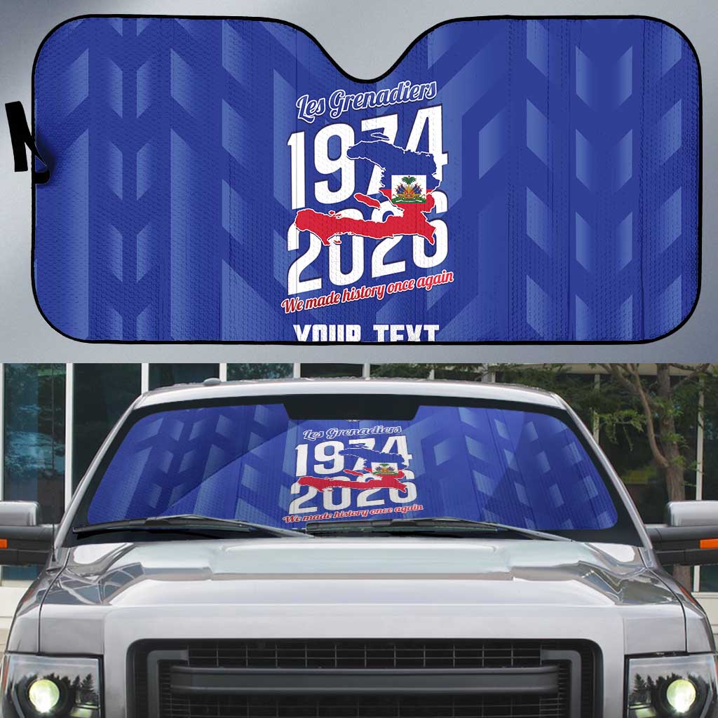 Personalized Haiti Football Auto Sun Shade Les Grenadiers Made History Once Again Blue Color