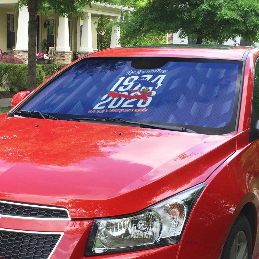 Personalized Haiti Football Auto Sun Shade Les Grenadiers Made History Once Again Blue Color